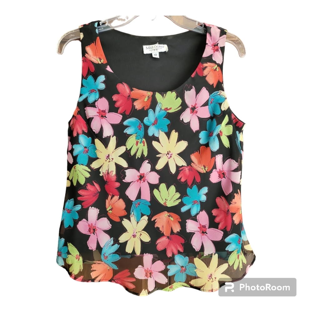 Miss Dorby camisole sz 10 multicolor floral soft flounce hem lined festive